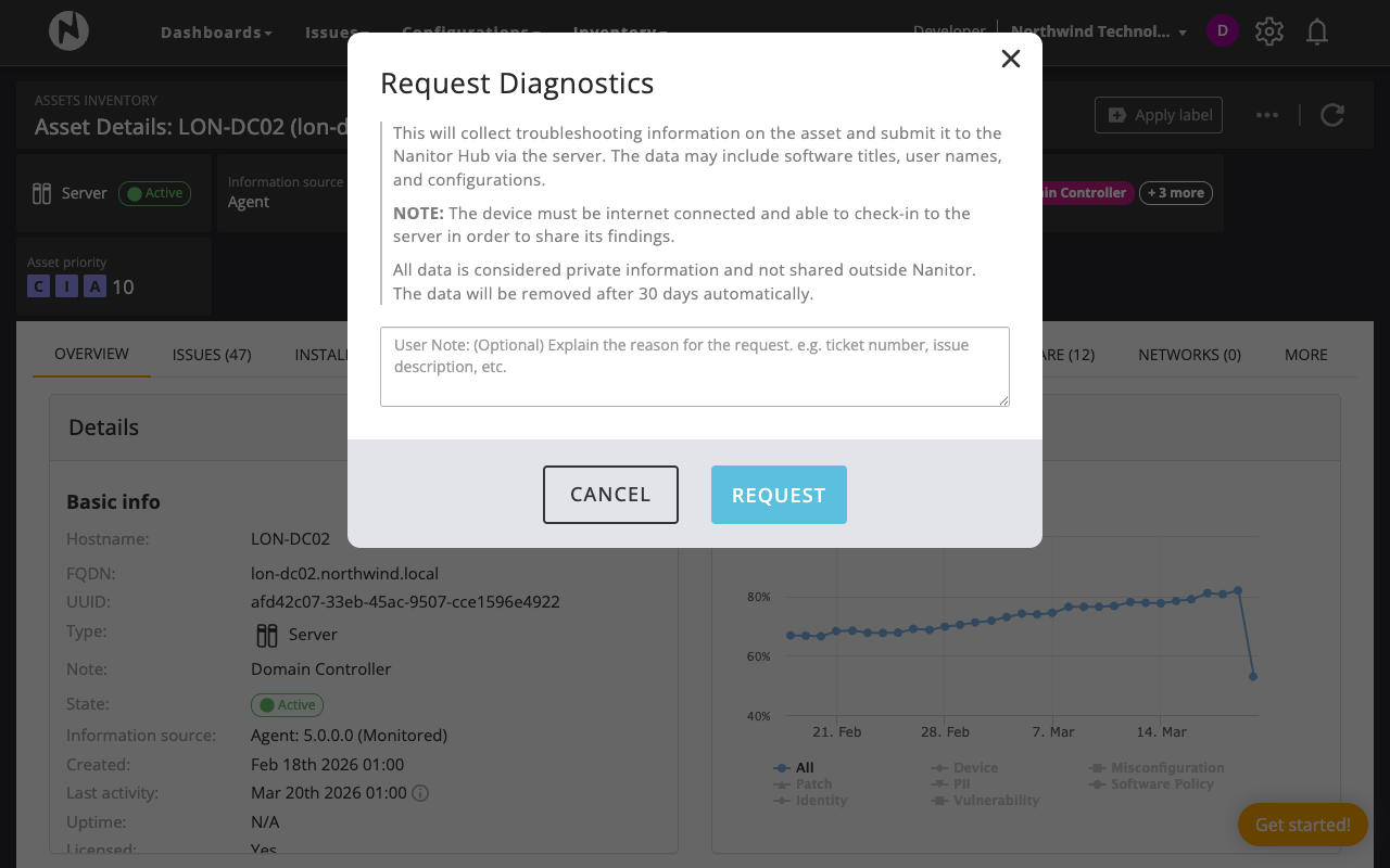 Request Diagnostics dialog