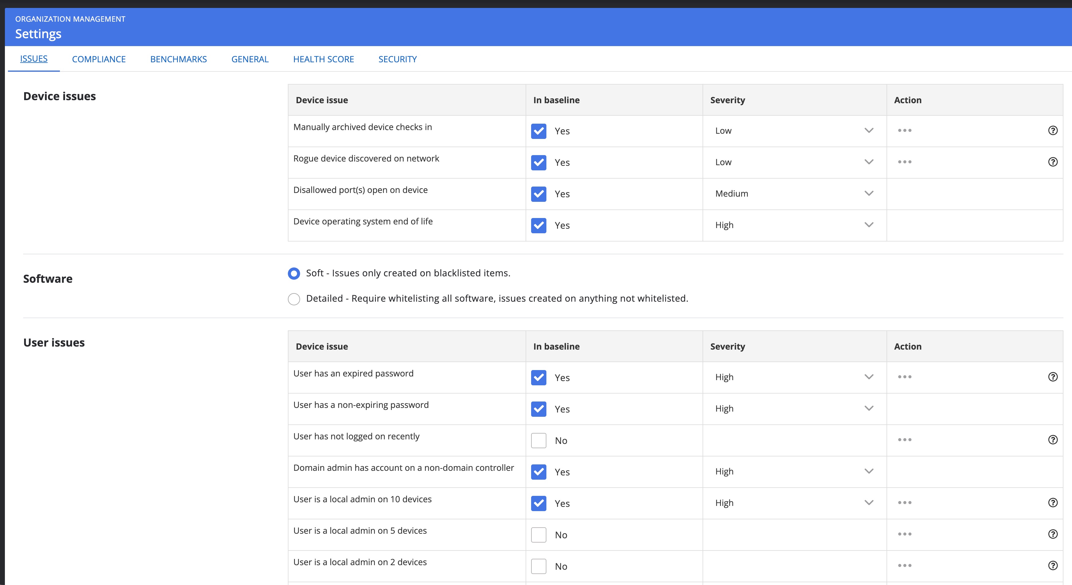 Issue configuration settings