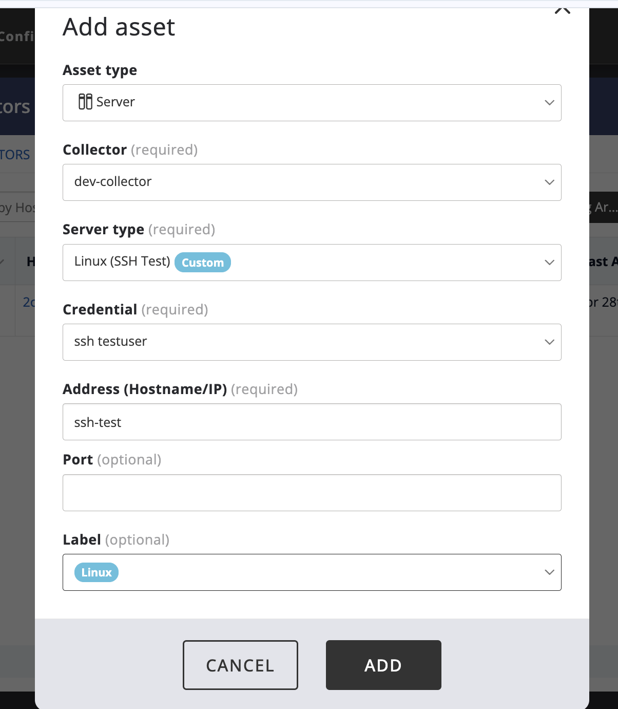 Collector Details page, Platform Packages tab, showing the toggle, status, and package directory path