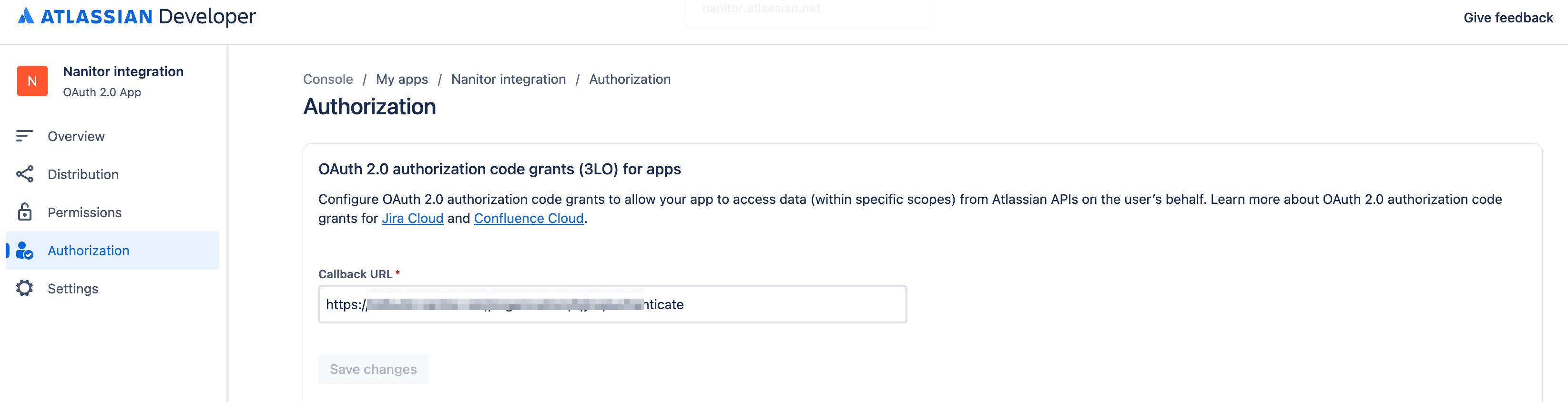 Entering the Jira url callback