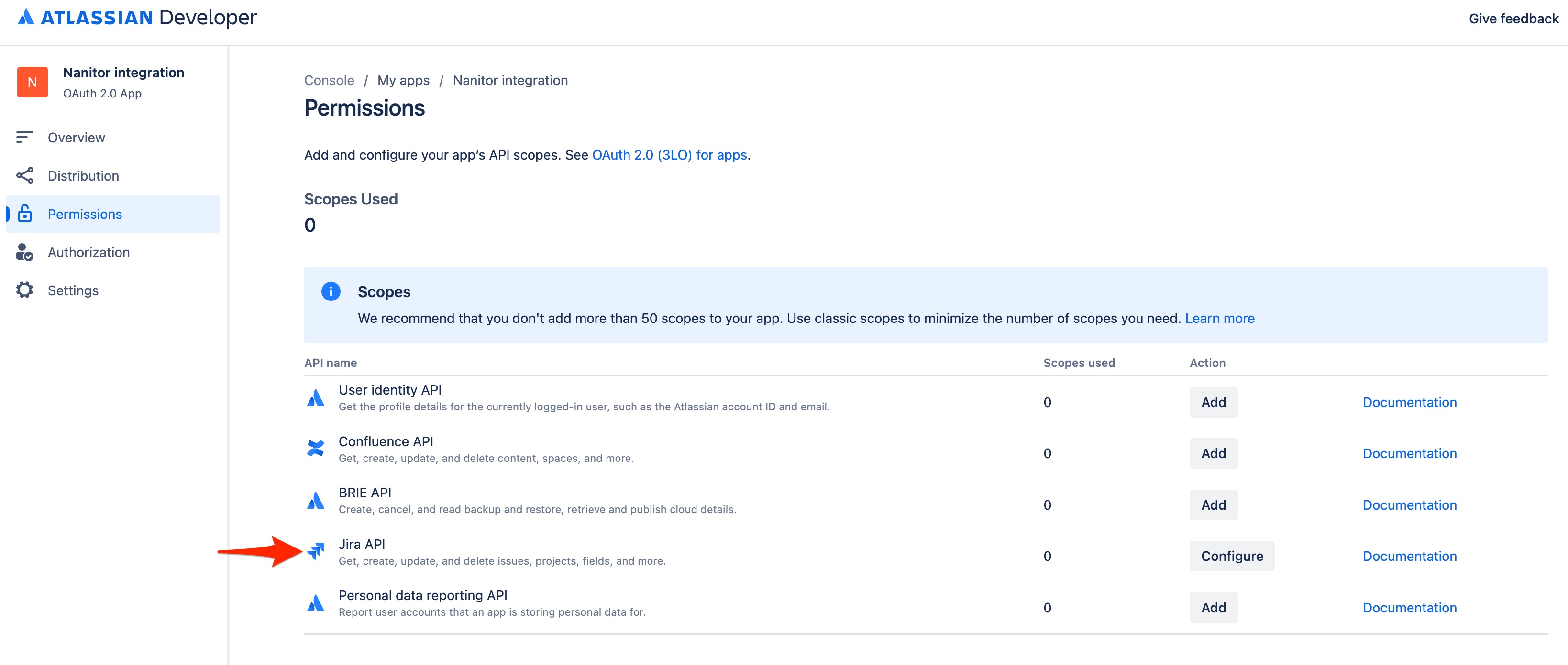 Jira application permission
