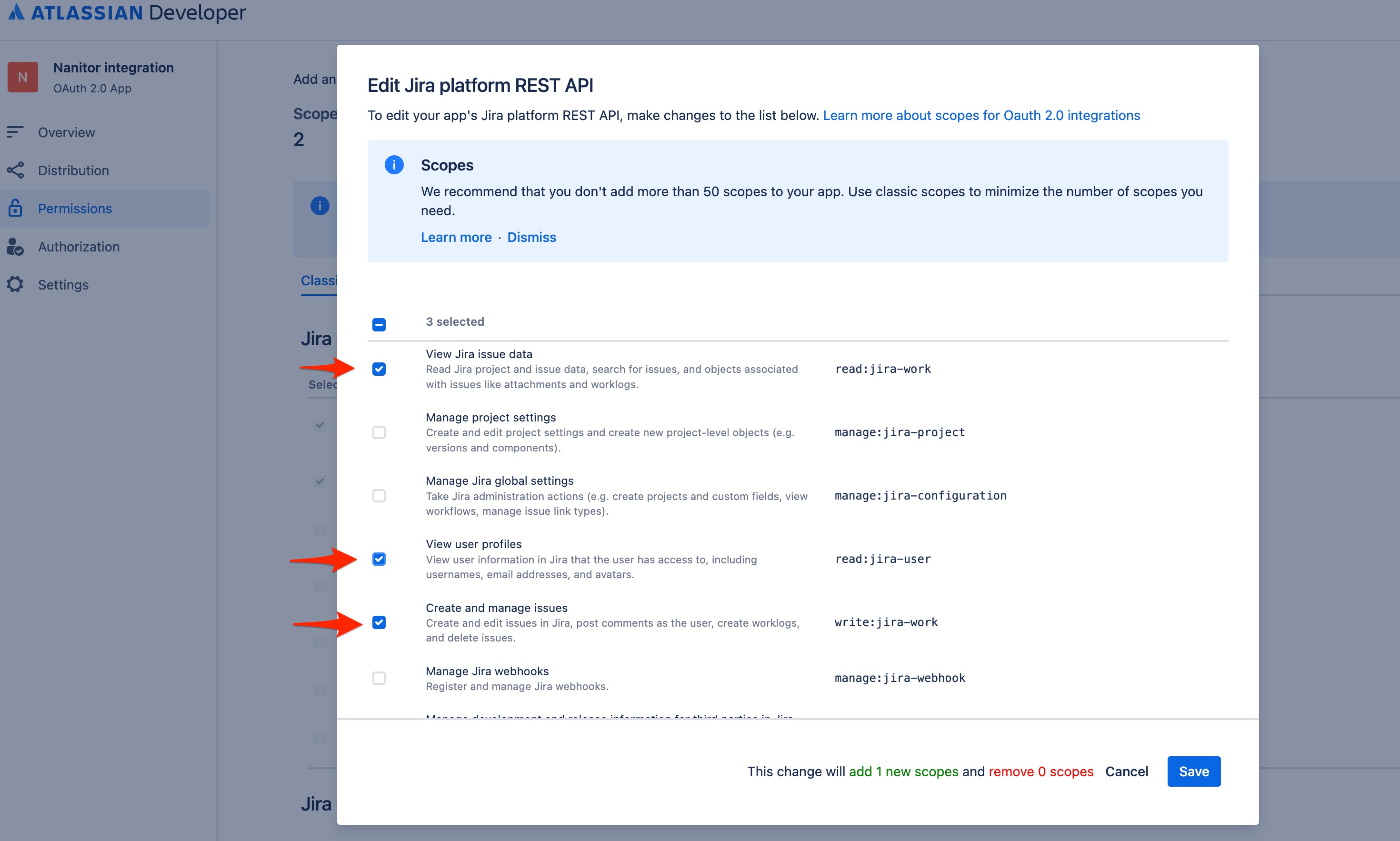 Jira application permission