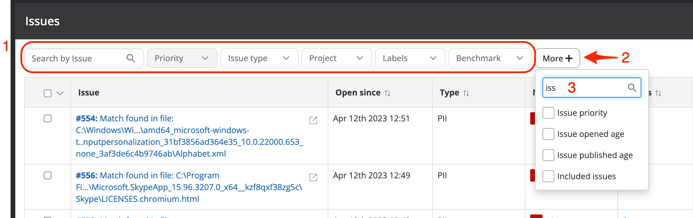 Available issue parameters