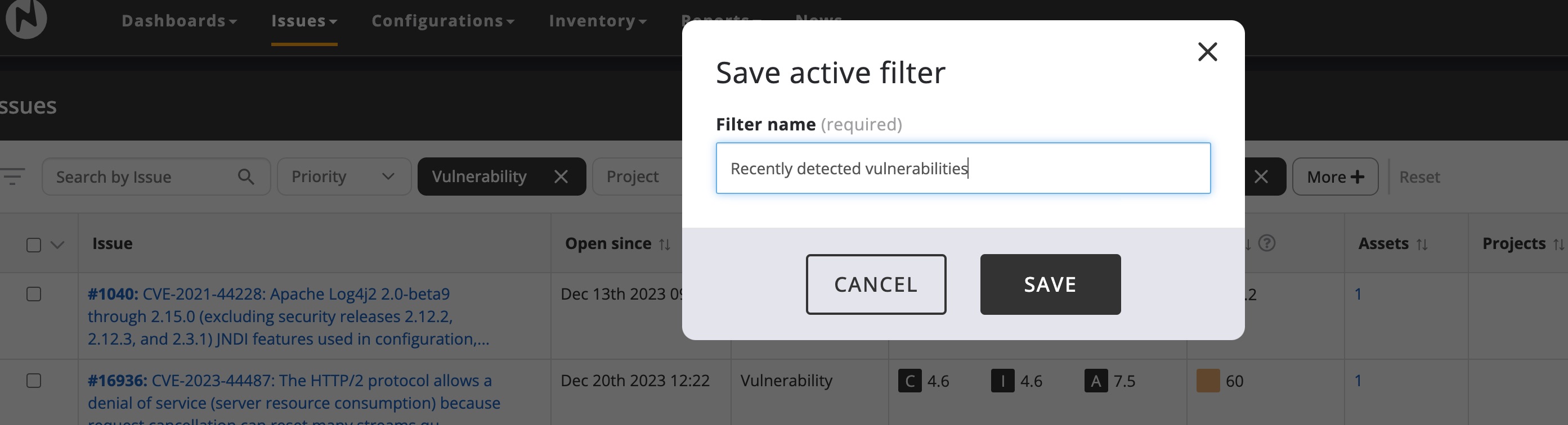 Save issue filter