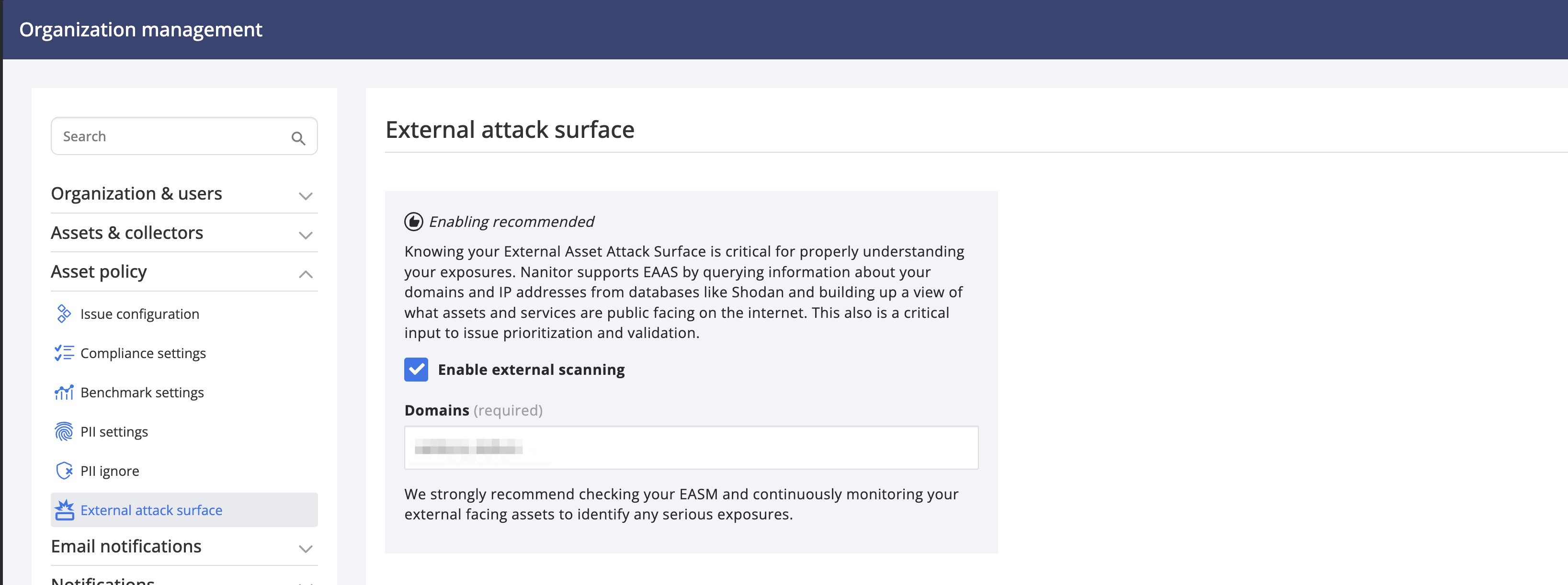 Enabling external attack surface management