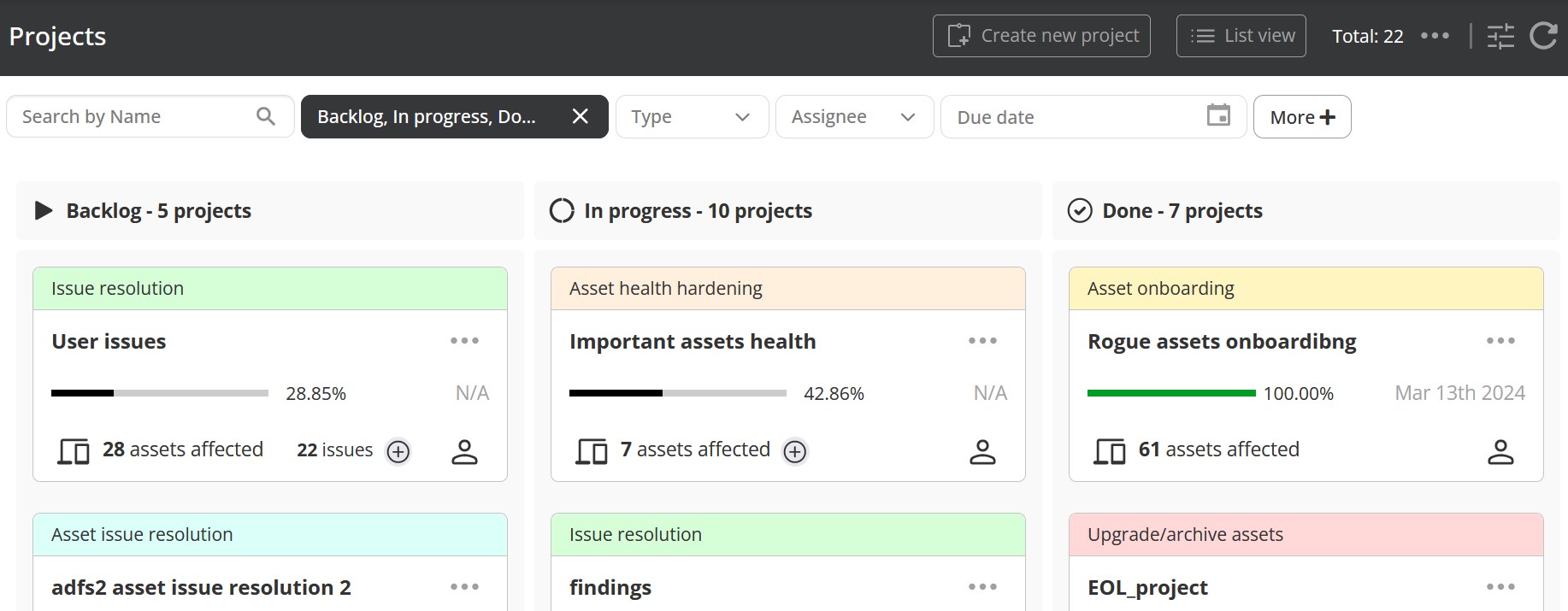 Projects Kanban view