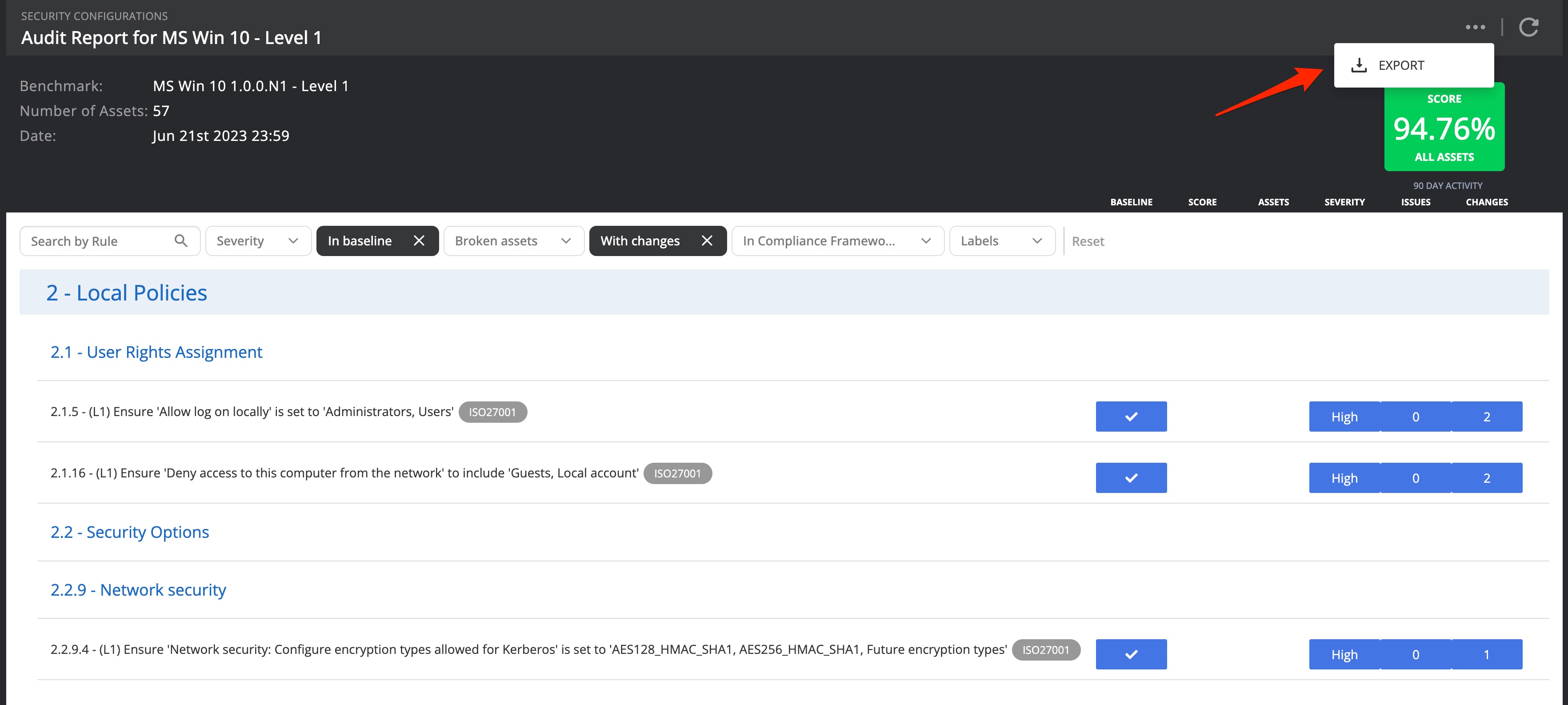 Security configurations audit report