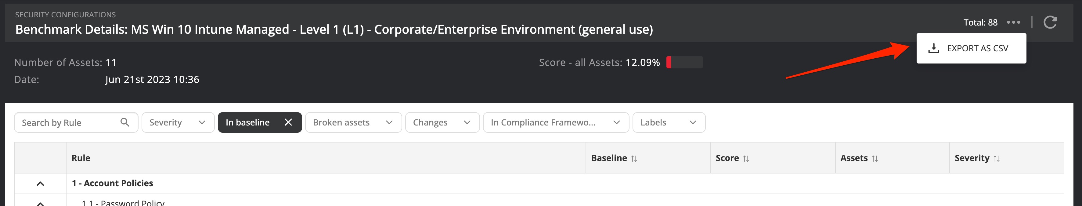 Export benchmark configuration to CSV